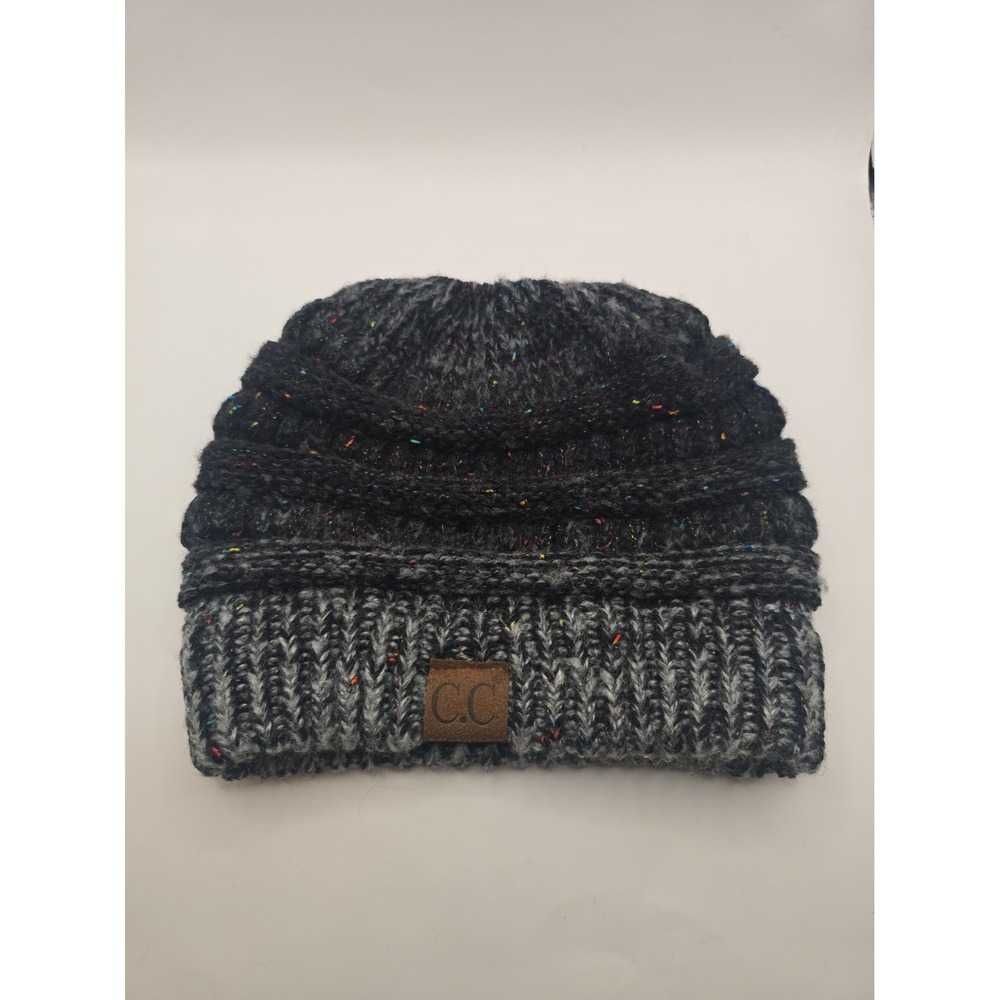 C.C. Womens Knit Beanie With Ponytail Hole Warm Chunky